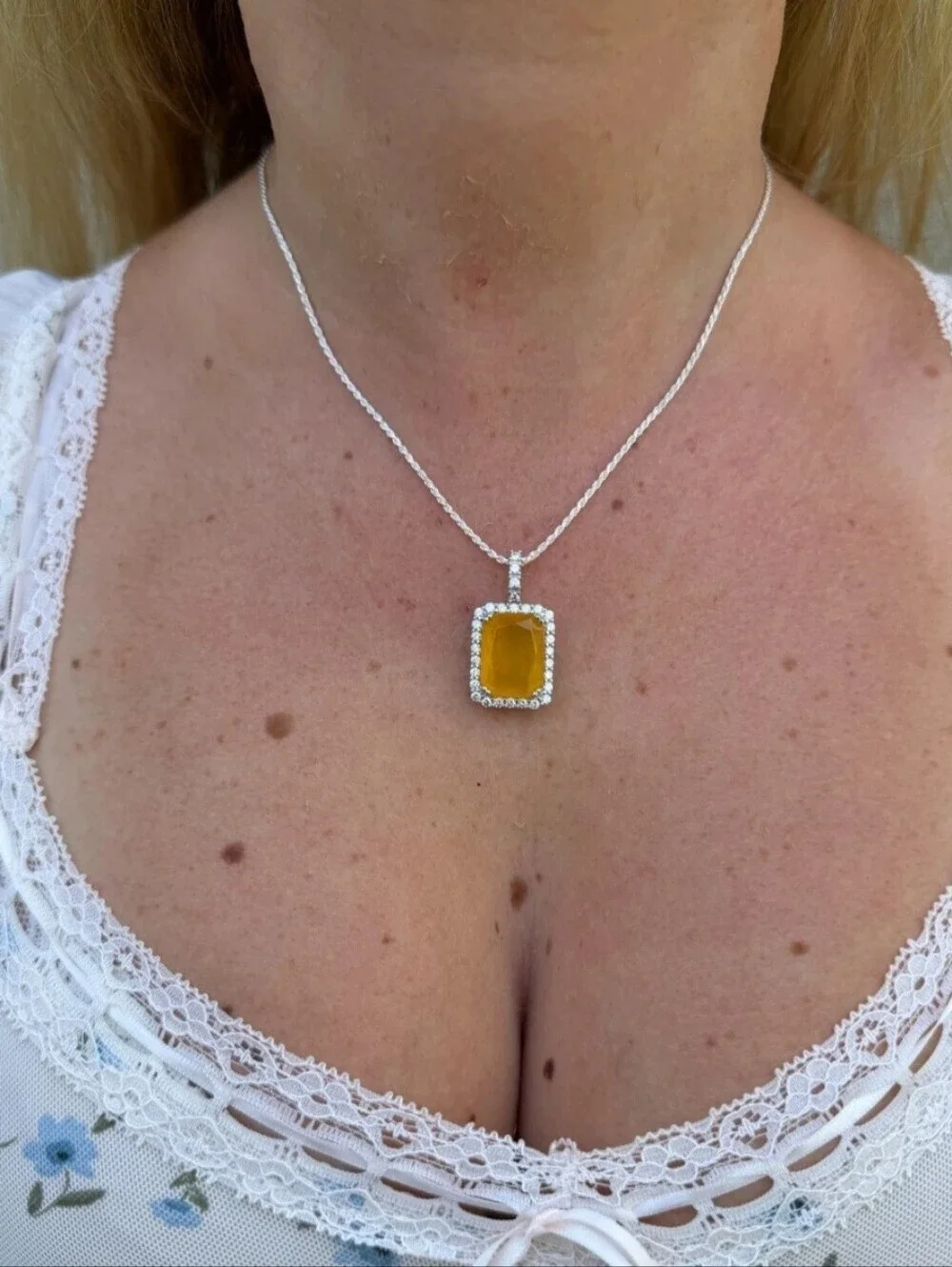 Iced Solid 925 Sterling Silver Natural Yellow Sapphire & Moissanite Pendant